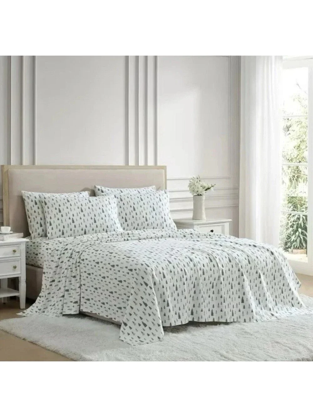 Lenox Flannel Sheet Set, Queen (Pine Trees Green) Holiday 6 Piece